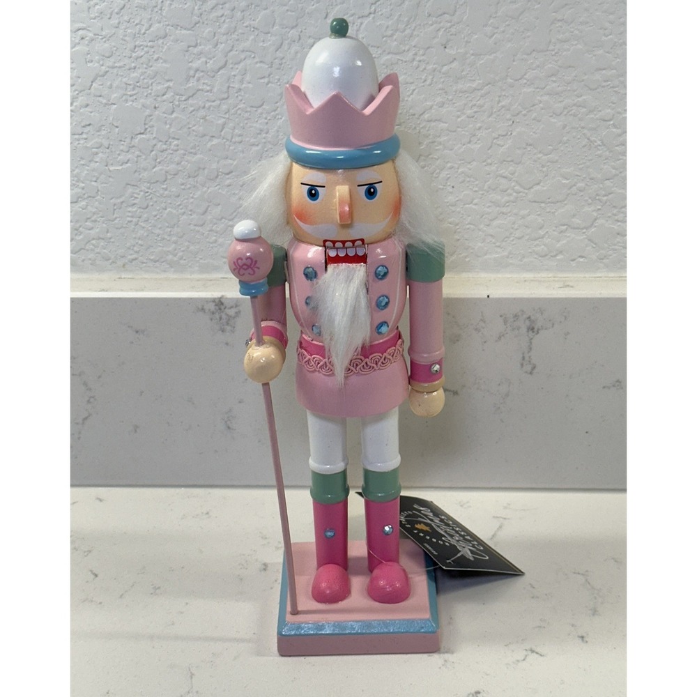 Hobby Lobby Robert Stanley Pink Pastel Nutcracker With Staff Christmas 10" NWT